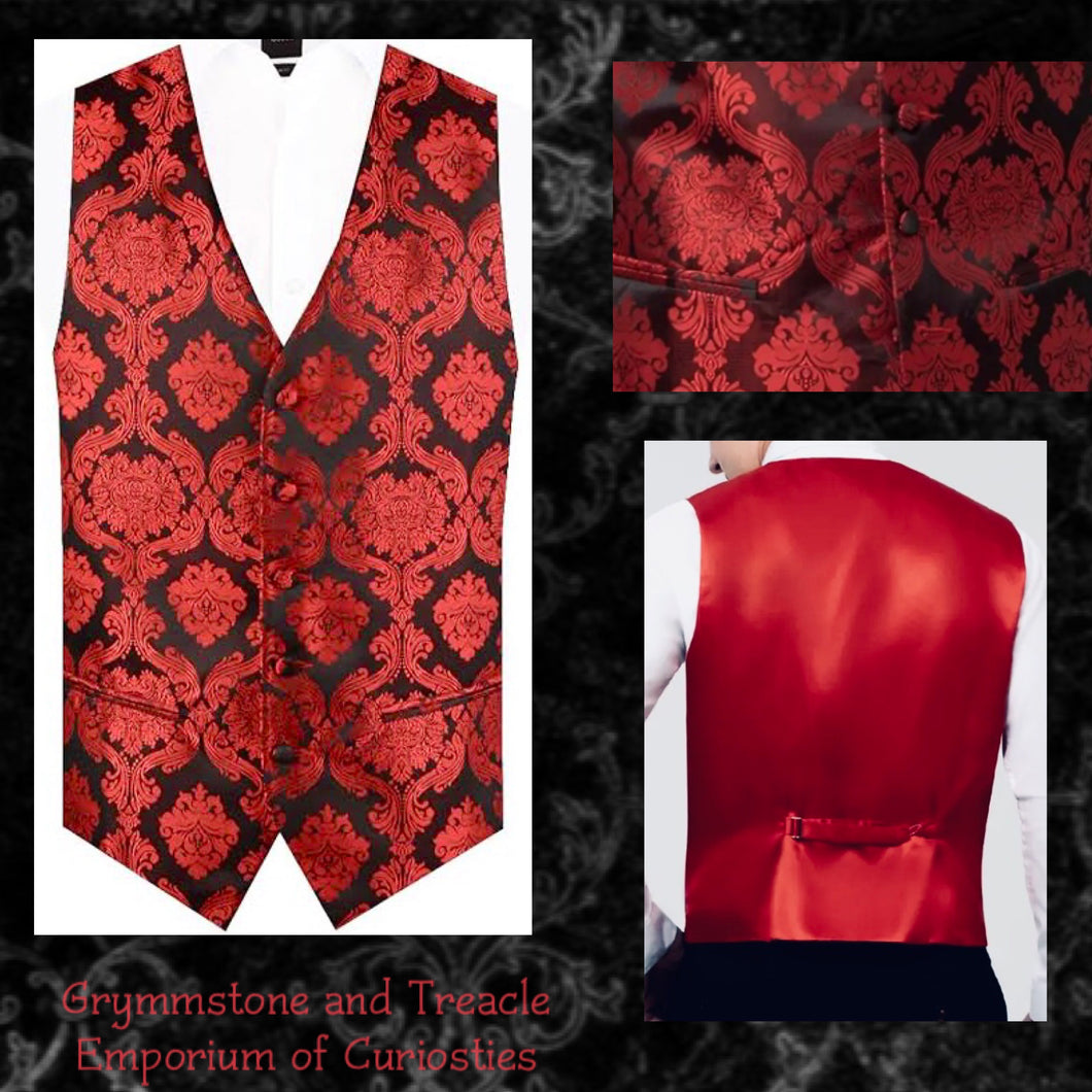 Red Victorian Jacquard Waistcoat - 96cm to 100cm