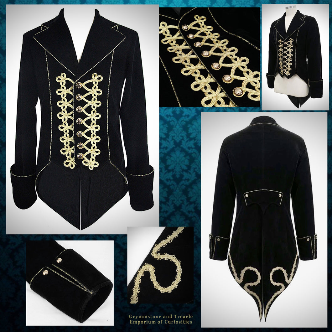 Dorian Grey Velvet Military Tailcoat