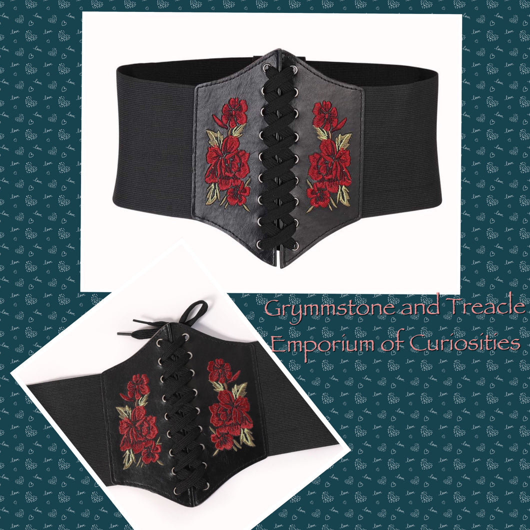 Embroidered Roses Waist Cincher