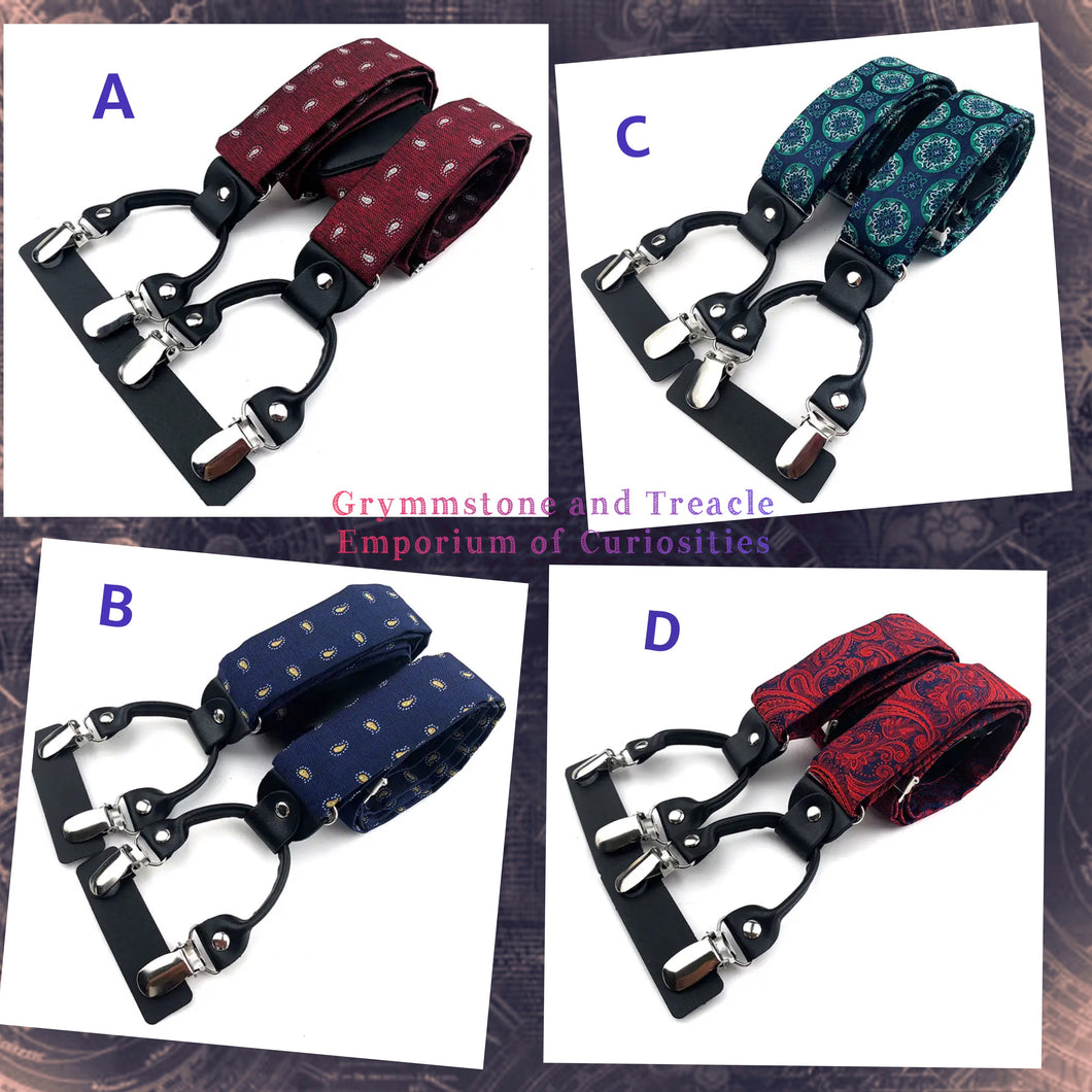 Vintage Style Fabric 6 Clip Suspenders