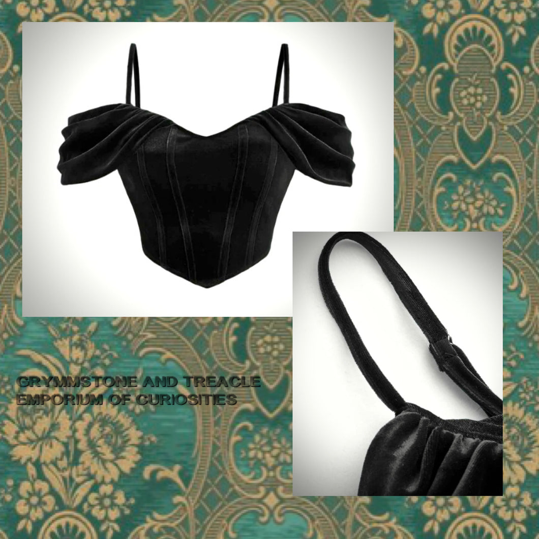 Black Hearted Velvet Bodice Top - Size 10 to 12