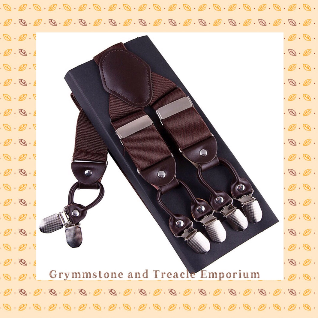 Suspenders - Vintage Style - 6 Clip Brown