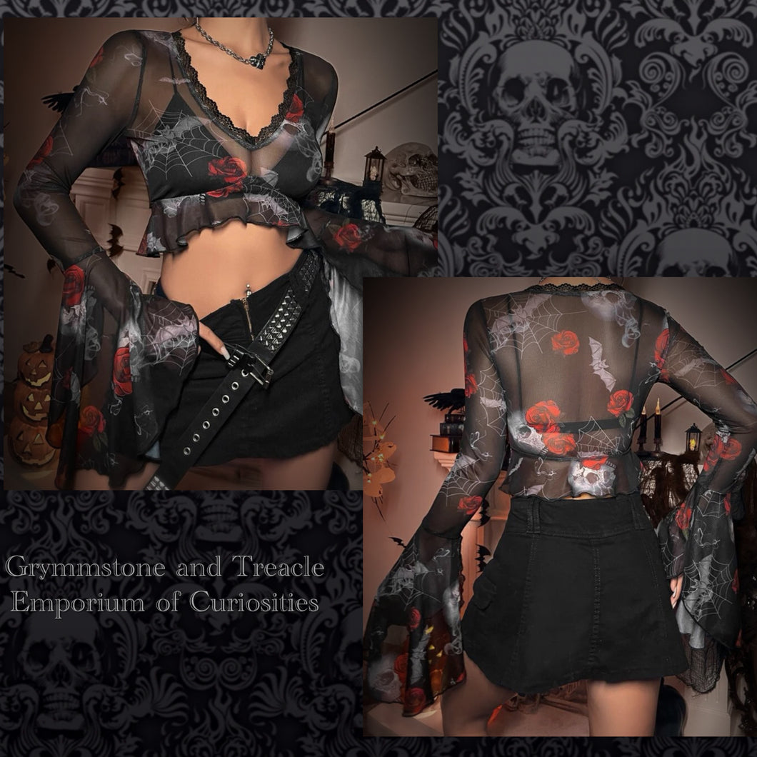 “I Put A Spell On You” Trumpet Sleeve Crop Top” Medium