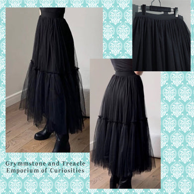 Black Tulle Overlay Skirt with Tiny Mid-Ruffle - Size Small to Medium
