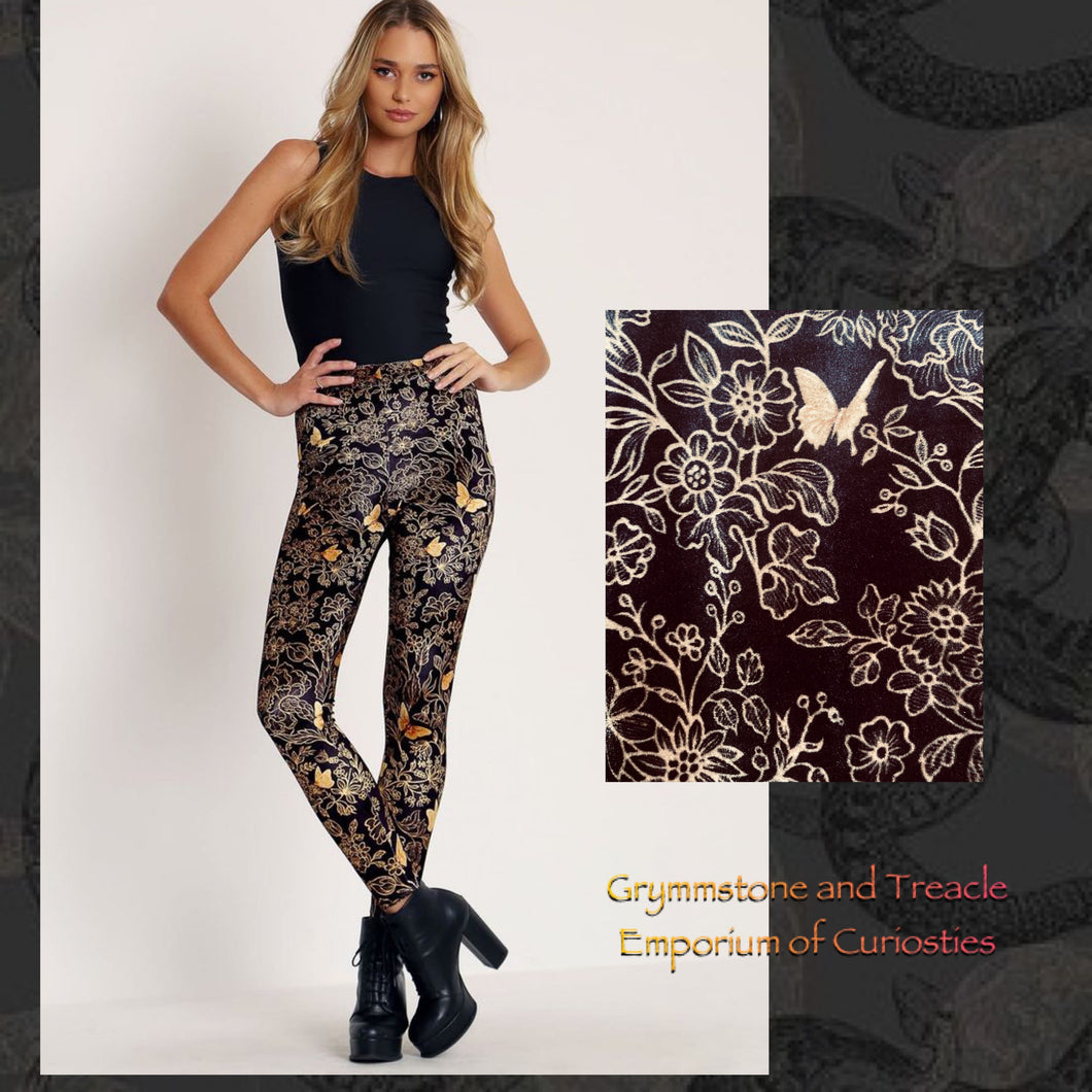 Velvet Golden Garden HW Leggings by BlackMilk Clothing - 2XL/ 16 to 20