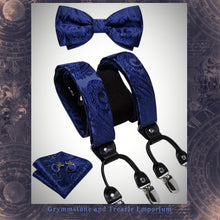 Vintage Style Fabric Six Clip Suspenders Set - with Cufflinks, Bow Tie and Pocket Square