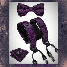 Vintage Style Fabric Six Clip Suspenders Set - with Cufflinks, Bow Tie and Pocket Square