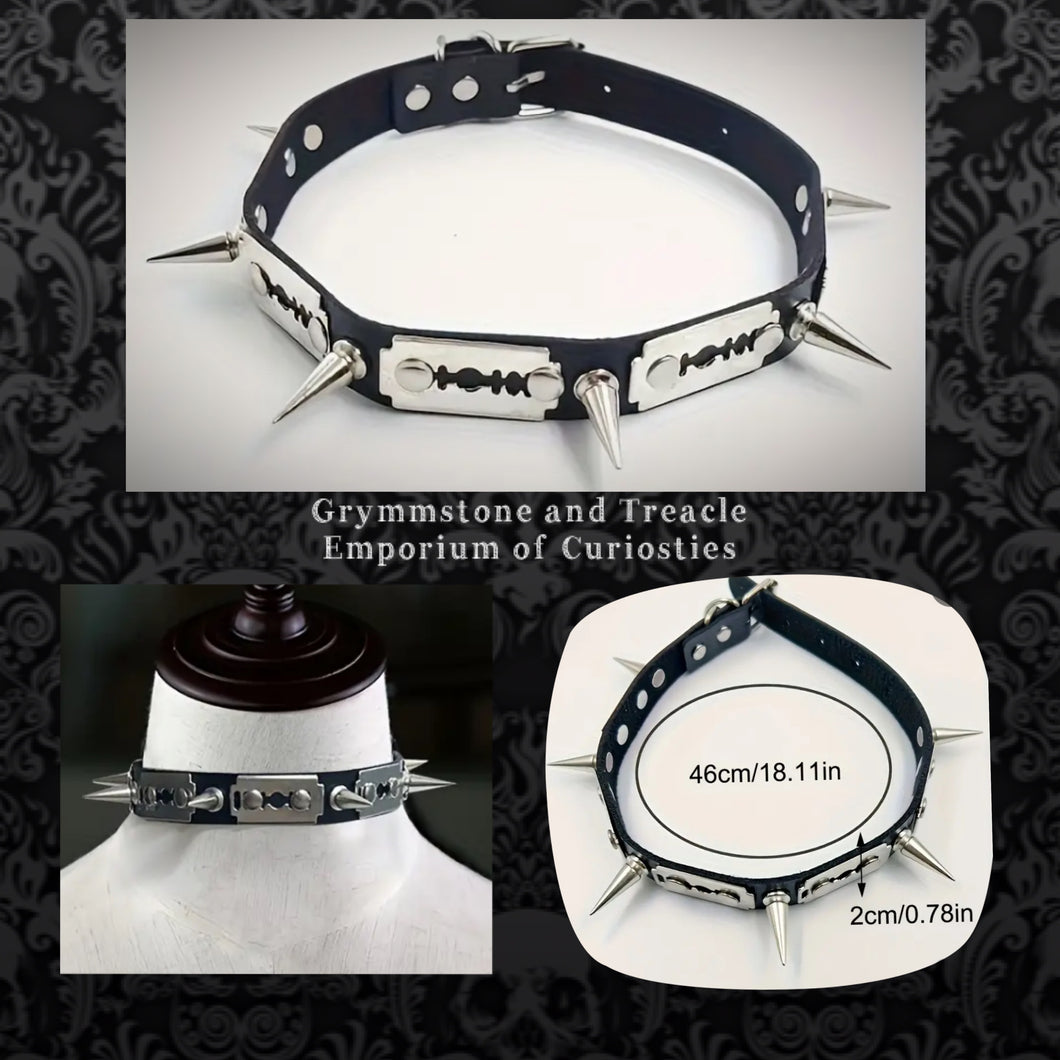 Punk Spike and Razor Blade Choker