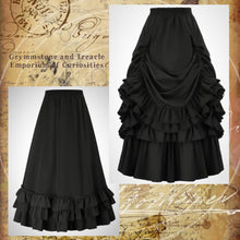 Victorian Style Bustle Skirt with layered ruffle trim in Black