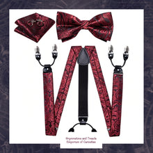 Vintage Style Fabric Six Clip Suspenders Set - with Cufflinks, Bow Tie and Pocket Square