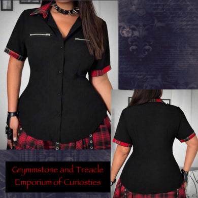 Plaid and Zip Detail Punk Shirt - Size 18 to 20