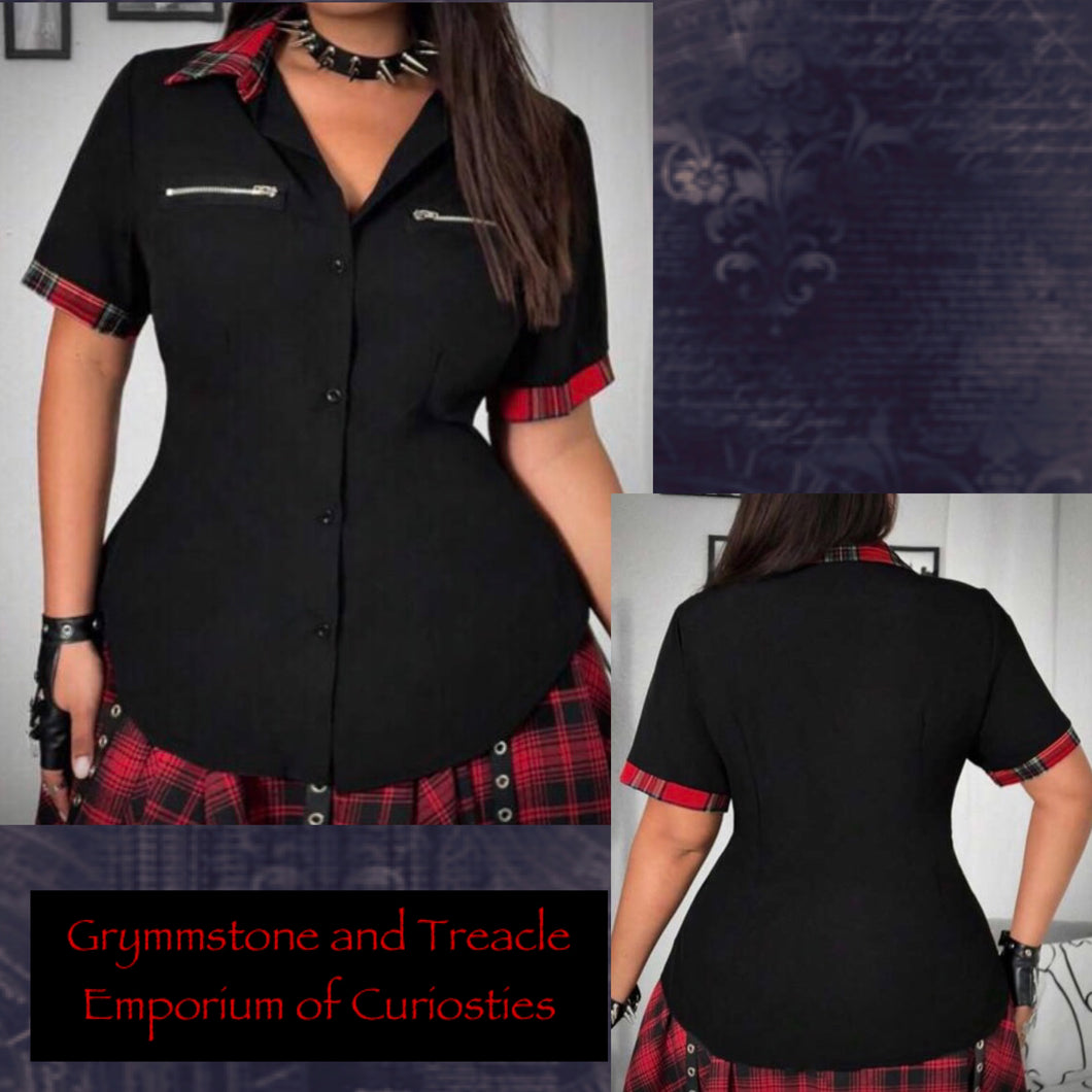 Plaid and Zip Detail Punk Shirt - Size 18 to 20
