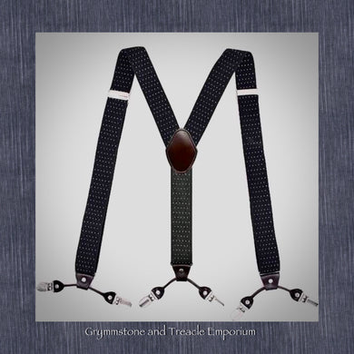 Suspenders - Vintage Style - 6 Clip Black with White Dots