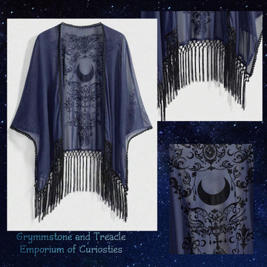 Selene Night Skies Burnout Velvet Fringed Shawl