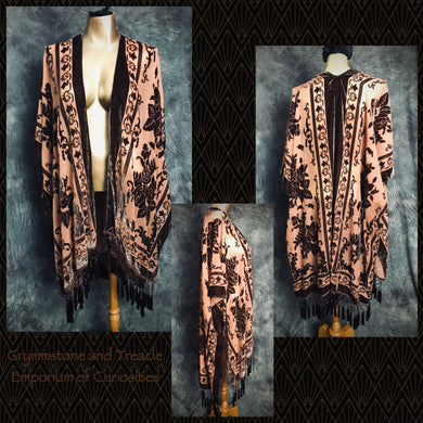 The Zilpha Tasselled Kimono on Cinnamon Brown Devoré Velvet 