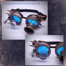 Copper Spiked Steampunk Goggles with Blue Lenses, Magnifying Lens and Double Loupe