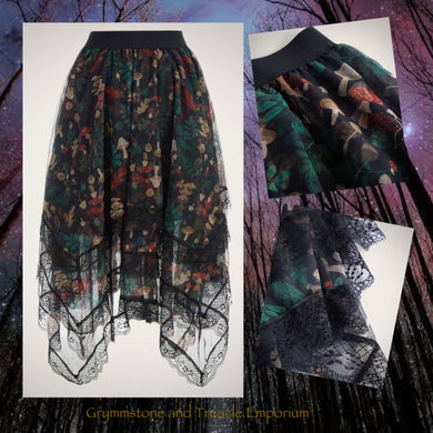 Forest Shrooms Handkerchief Hem Tulle Skirt