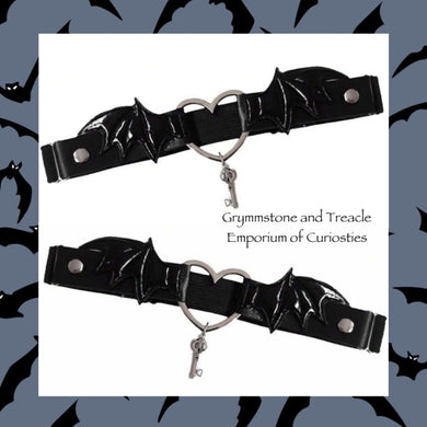 Bat Leg Garters Set with Heart and Skeleton Key Detail