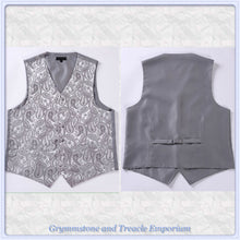 Pale Silver and Grey Paisley Waistcoat Set - with Tie, Pocket Square and Cufflinks - L/ Chest 116cm