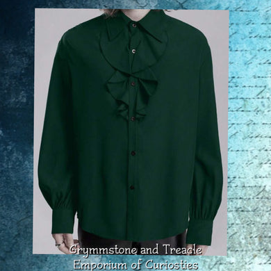 Raphael Ruffle Front Shirt in Forest Green - XL - Chest 120cm