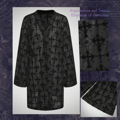 Minuit Kimono with Locked  Velvet Goth Crosses on Mesh - Size 12 to 16