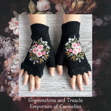 Knitted Embroidered Fingerless Gloves