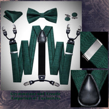 Vintage Style Fabric Six Clip Suspenders Set - with Cufflinks, Bow Tie and Pocket Square