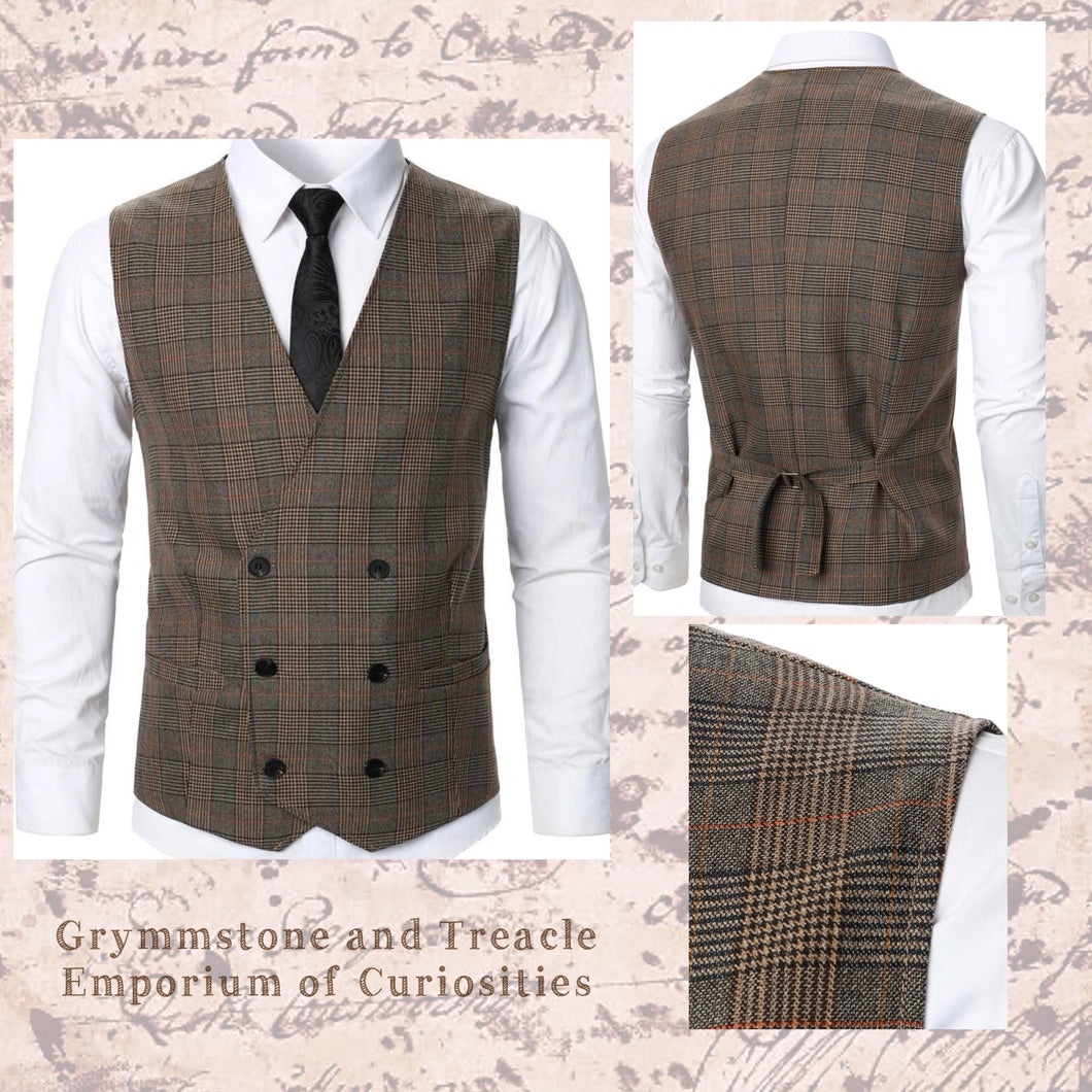 Plaid Double Breasted Waistcoat - XL - Chest 117cm