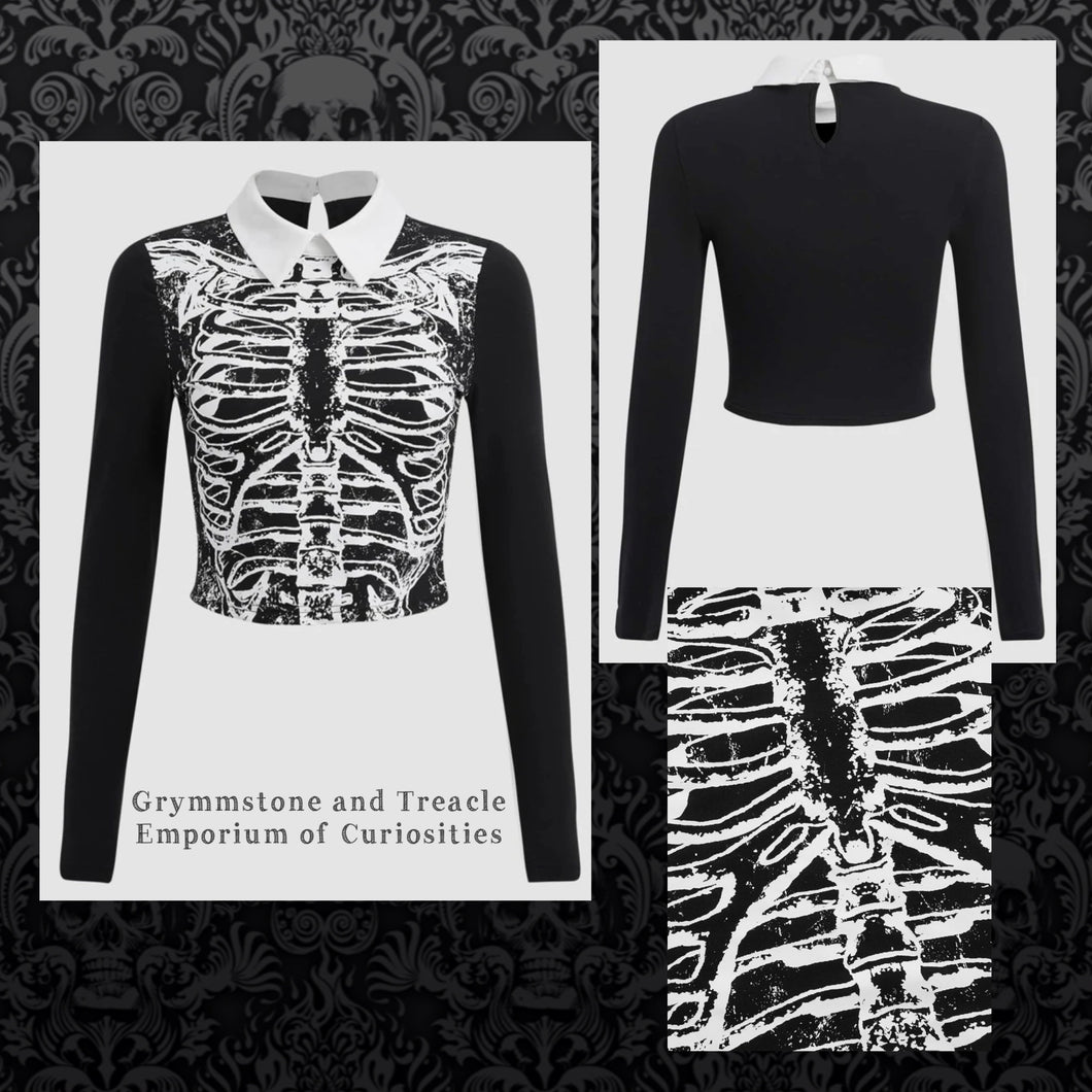 Ribcage Long Sleeve Top with Collar - Size 8 to 10