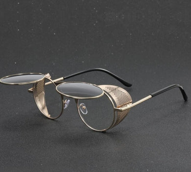 Mesh Sided Flip-Up Vintage Style Sunglasses - Gold
