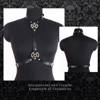 Faux Leather Pentacle Harness - Size 10 to 12