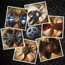 Steampunk Handmade Hair Bows made with a variety of ribbons, lace, cogs, cameos and clock hands