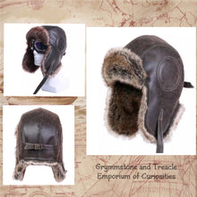 Bombadier's Winter flying cap - an aviator cap made of faux aged look dark brown leather and faux fur 