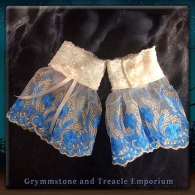 Lace Cuffs - Sky Blue and White.