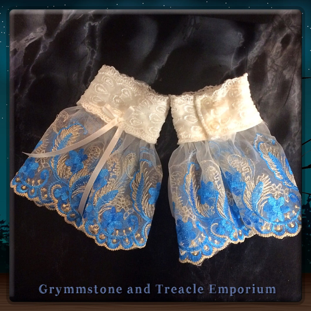 Lace Cuffs - Sky Blue and White.