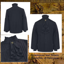 Poldark Black Steampunk Pirate Shirt with PinTuck Pleats and Detachable Ascot with Ship's Wheel Embellishment 