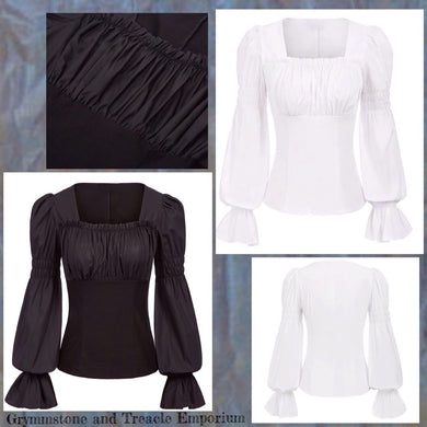 Malin Steampunk Renaissance Square Neck Top in Black and White