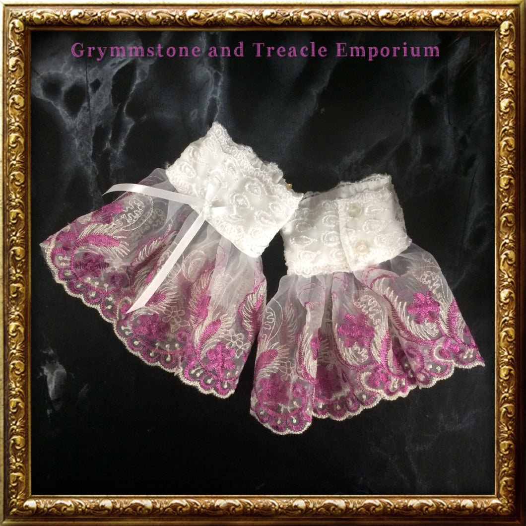 Lace Cuffs - Fuchsia Purple and White