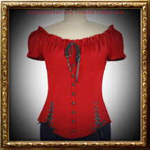 Chemise peasant top vintage with adjustable lacing and button embellishment in Red