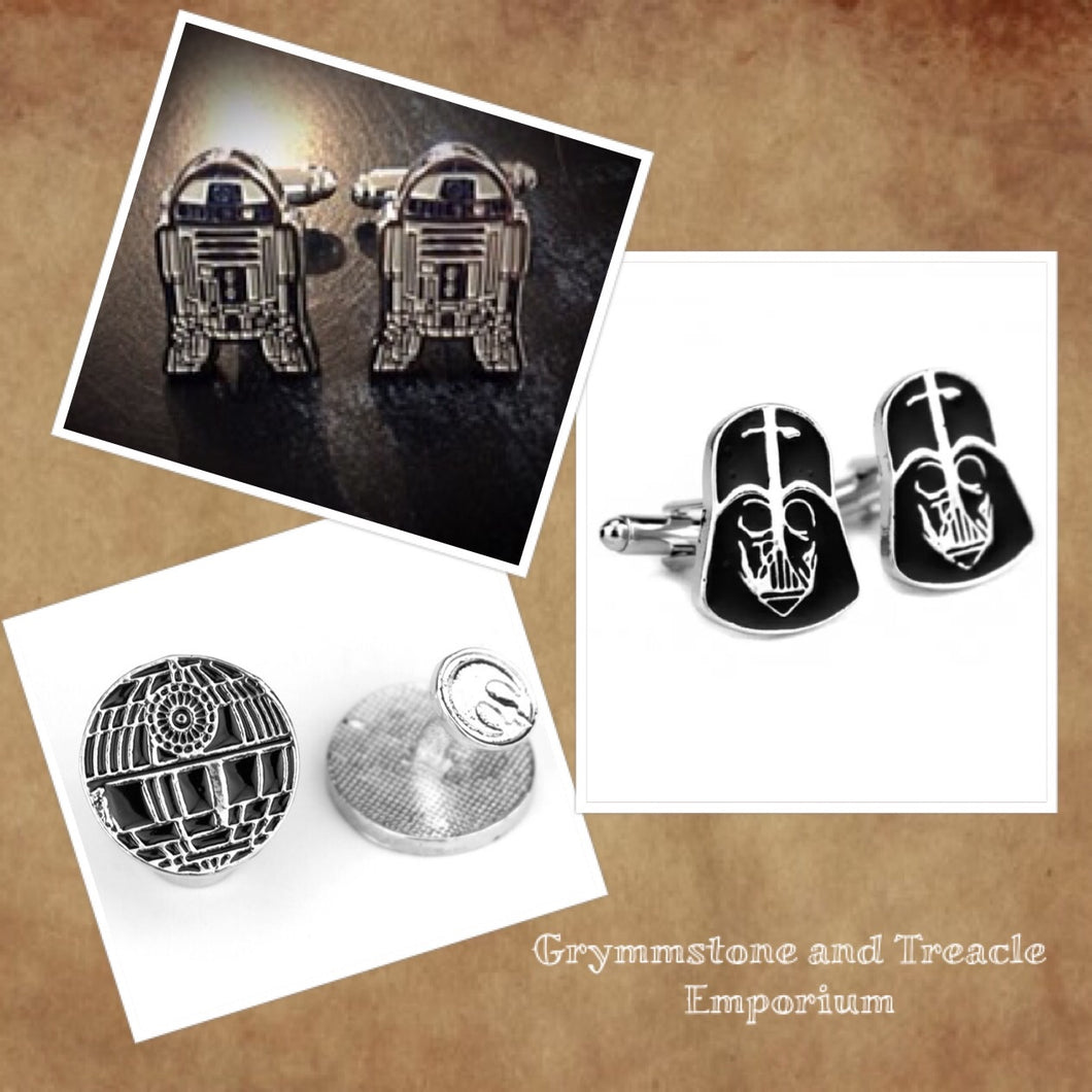 cufflinks, Star Wars Darth Vader, R2D2, Death Star