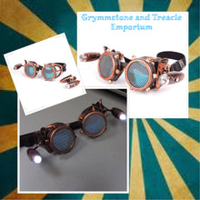Copper Rivet Goggles with Blue Lenses, Detachable Side Lamps & Mesh Protective Screens