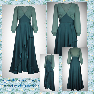 Calypso Bohemian Teal Chiffon and Satin Dress 