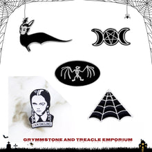 Wednesday Addams, triple moon, bat skeleton, cobweb, vintage bat lady