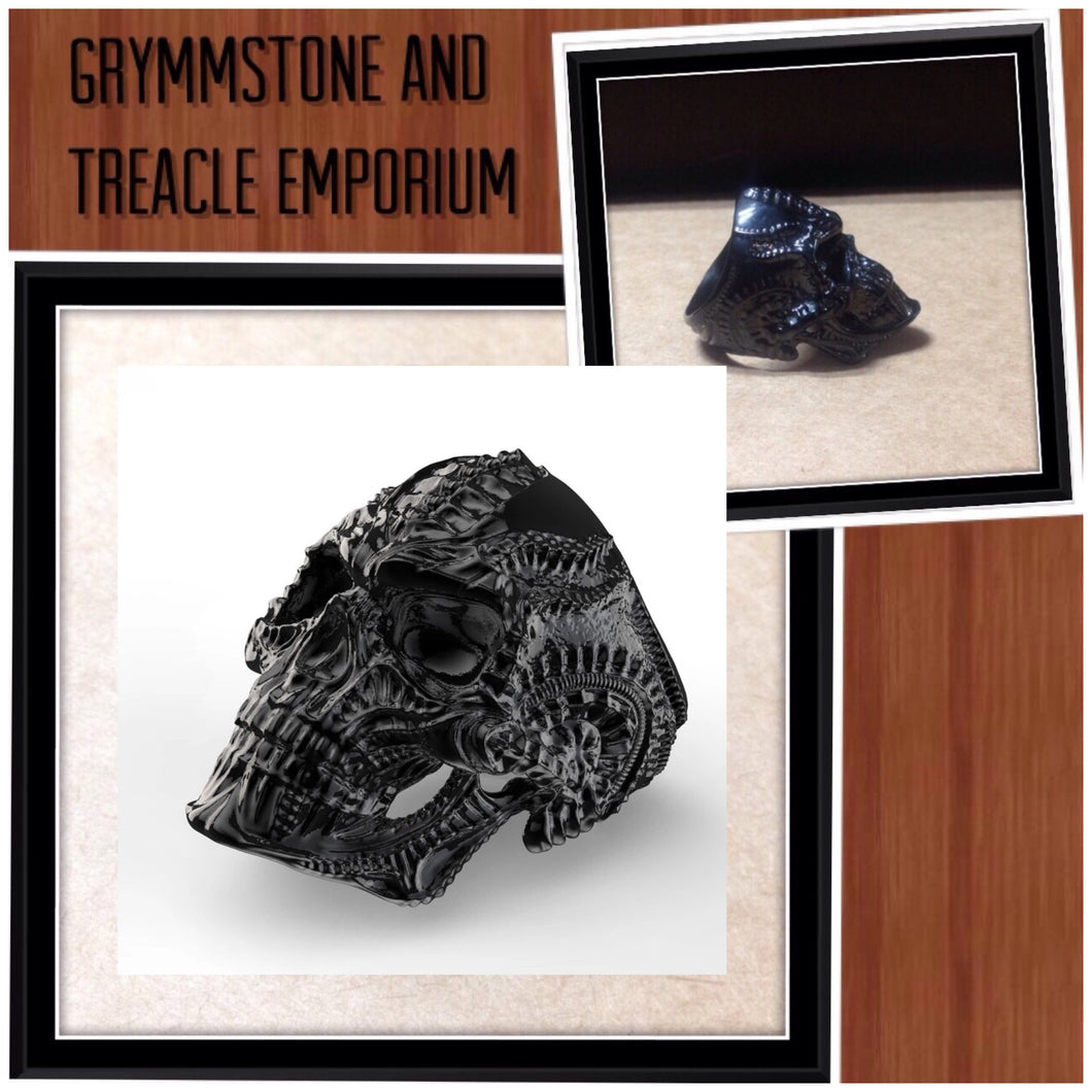 Black Alien Skull Ring