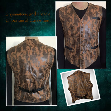 Distressed Faux Leather Waistcoat with Brass Buttons