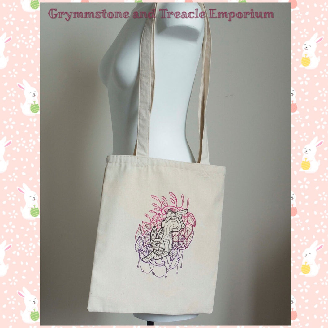 Book Bag - Embroidered Rabbit