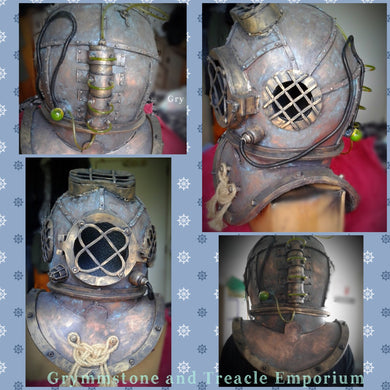 Deep Sea Diving Helmet - Handmade with Brass and Verdigris Paint Finish