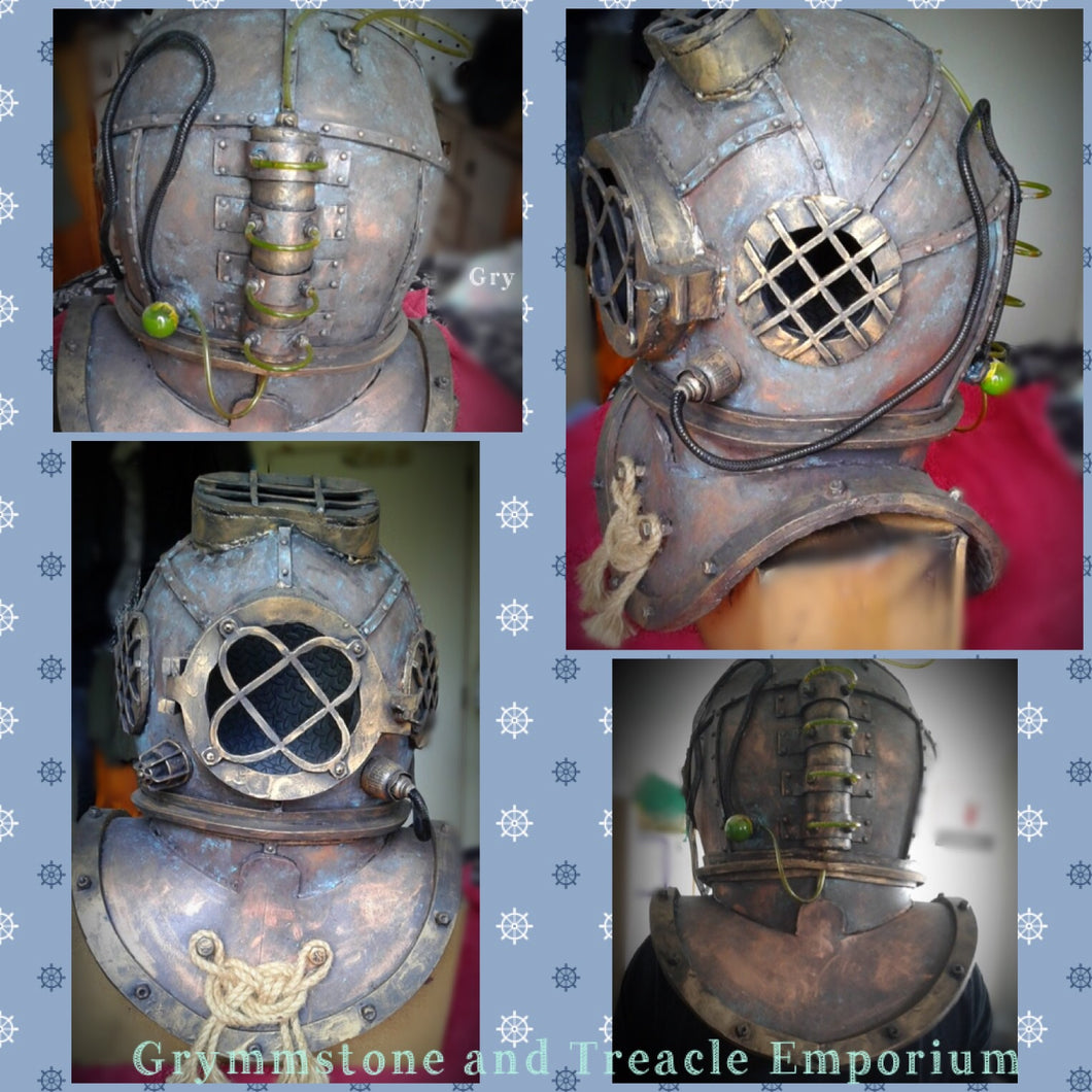 Deep Sea Diving Helmet - Handmade with Brass and Verdigris Paint Finish