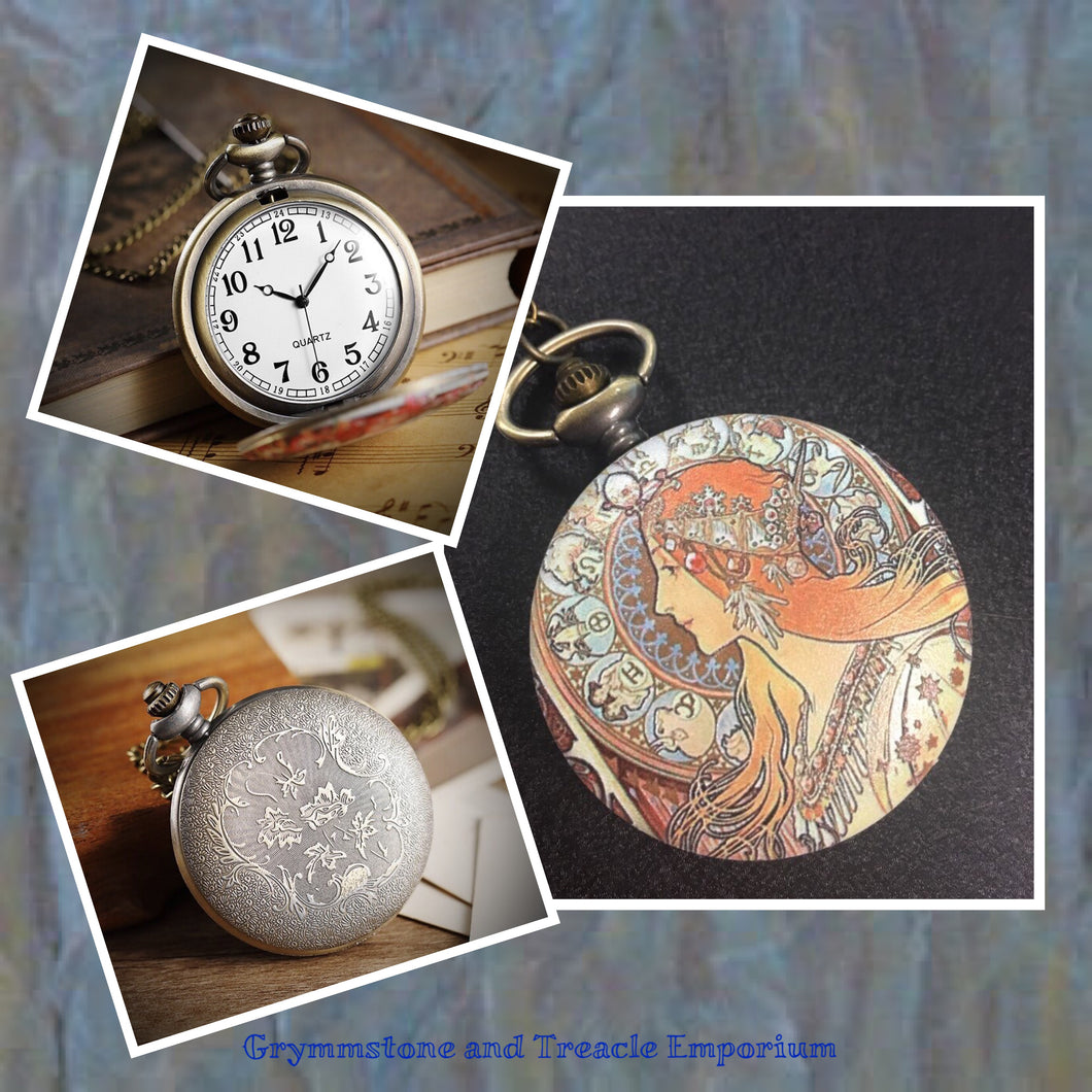 Art Nouveau Fob Watch with Mucha painting