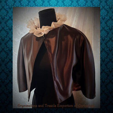 Steampunk Cape in Chocolate Satin with Cream Lace Neck Ruff